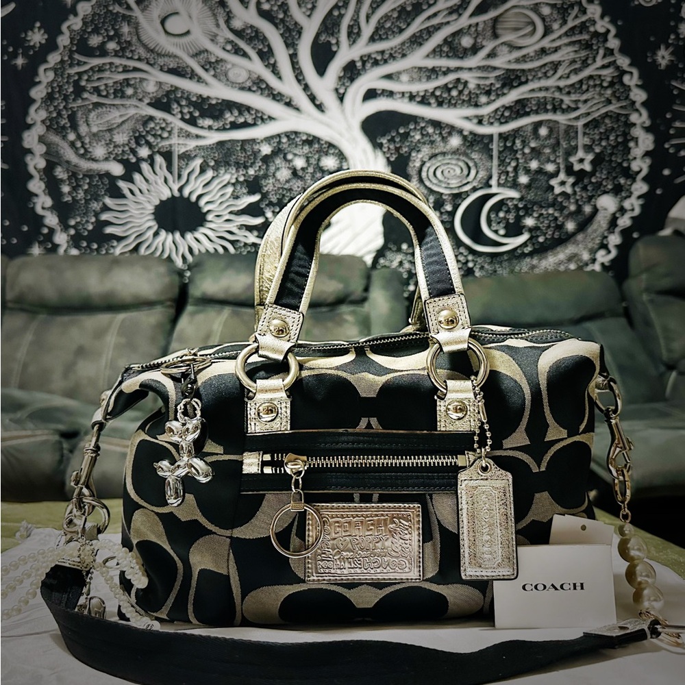 Vintage Coach soho shoulder bag Y2K Poppy Denim Coach Black and silver tote bag - Picture 12 of 17